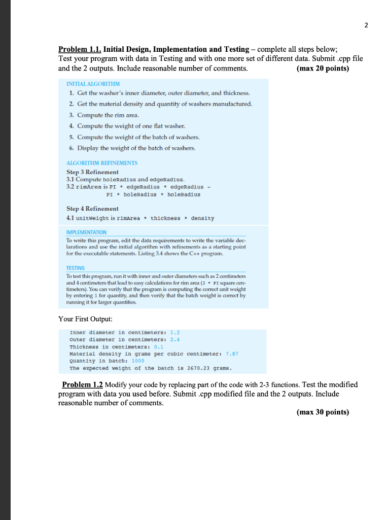  1.1 c++ 111 Problem 1.1. Initial Design, Implementation and Testing -