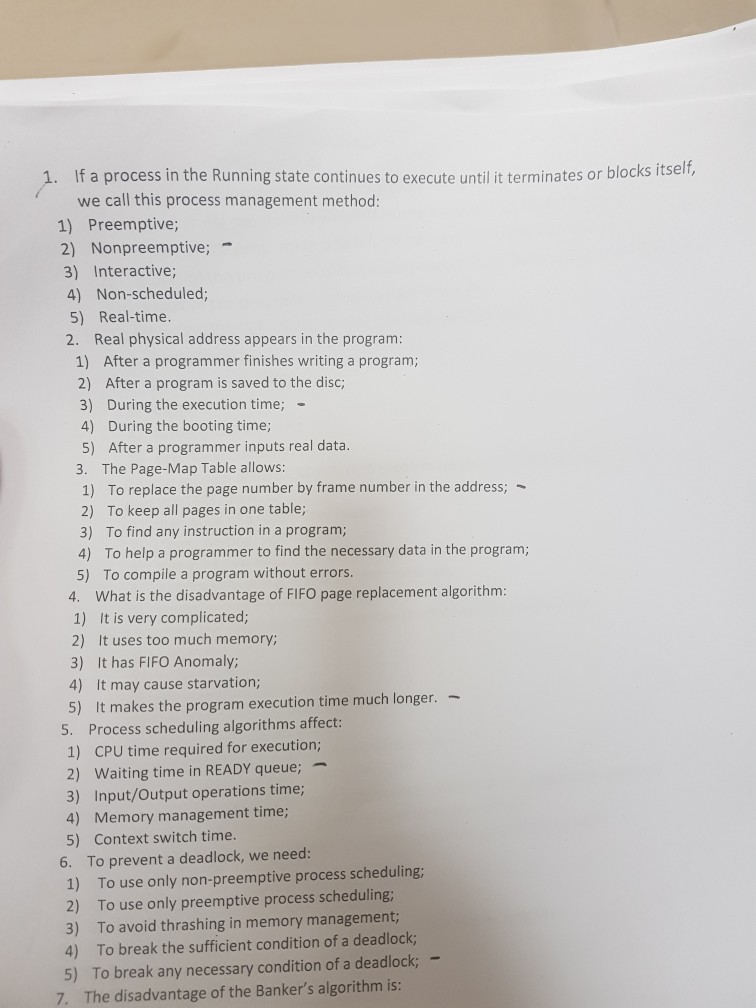 1-6 please If a process in the Running state continues to execute