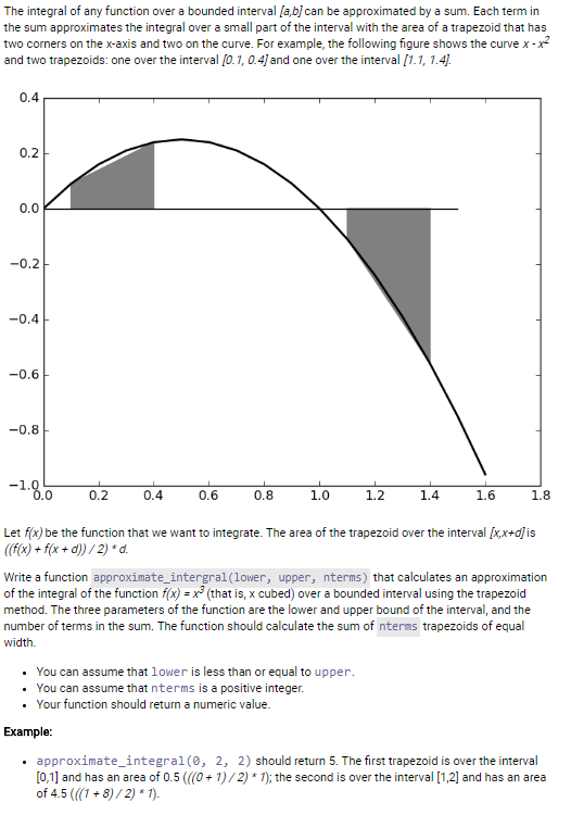 Python Programming Please add comments The integral of any function over a