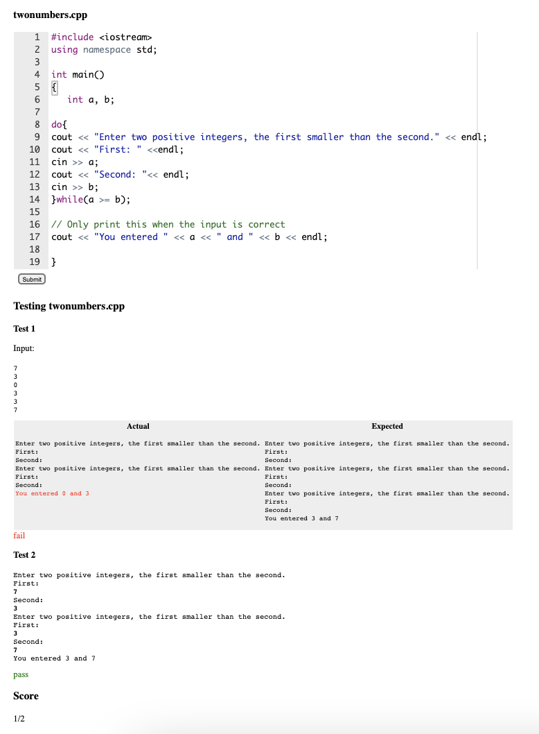 twonumbers.cpp 1 #include 2 using namespace std; 3 4 int main()