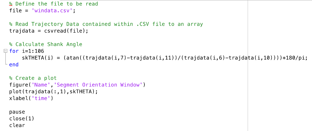 Rewrite the following MATLAB script provided to calculate and plot the knee