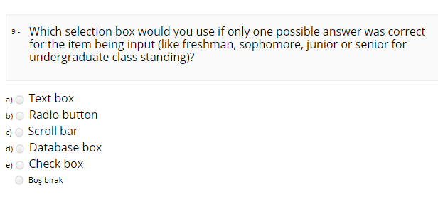  3. Which selection box would you use if only one possible