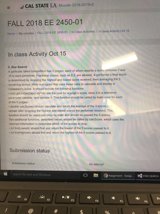  Program in C CAL STATE LA Moodle 2018-2019v2 FALL 2018 EE