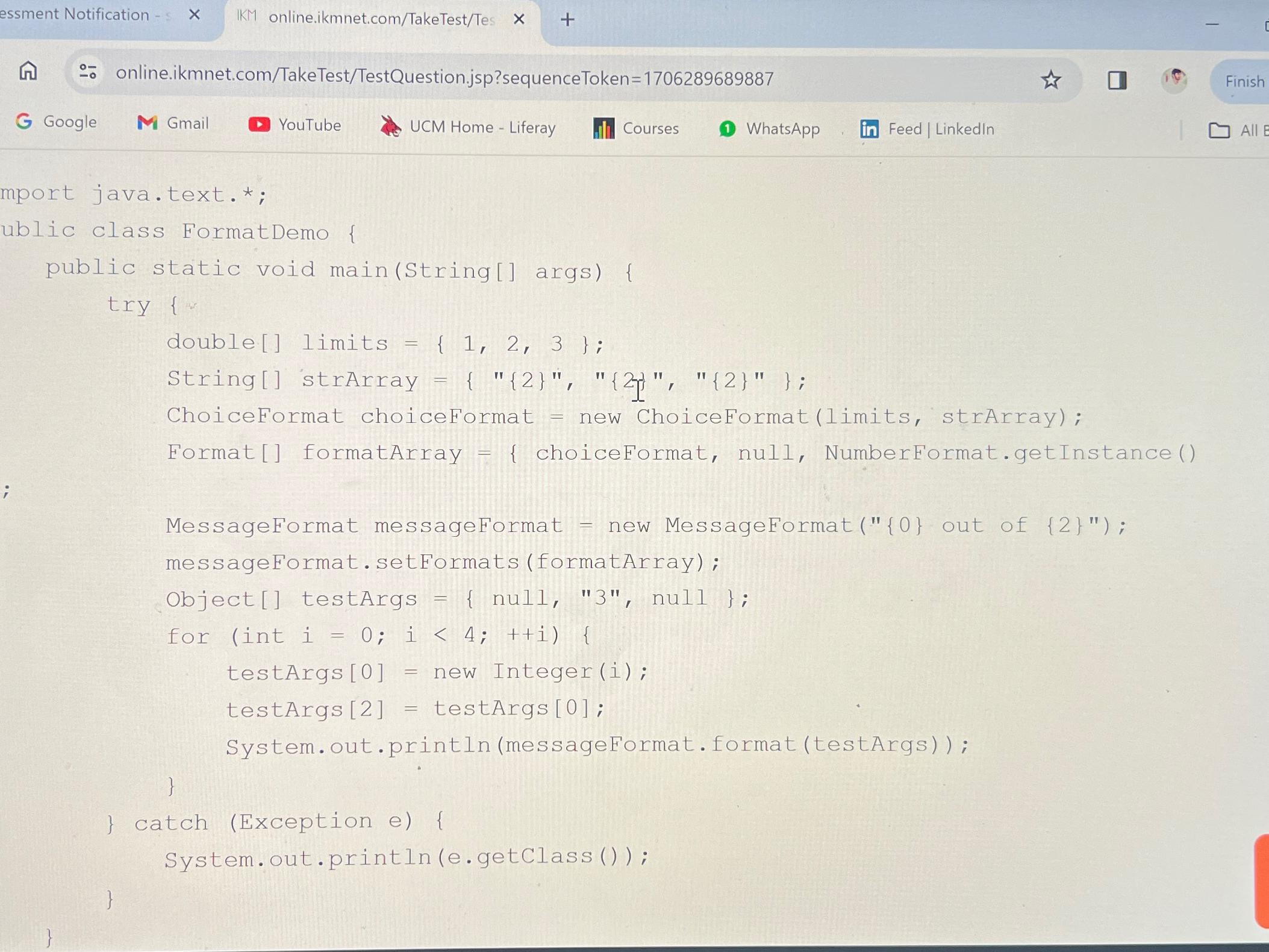  (I) online.ikmnet.com/TakeTest/TestQuestion.jsp?sequenceToken =1706289689887 G Google M Gmail YouTube UCM Home -