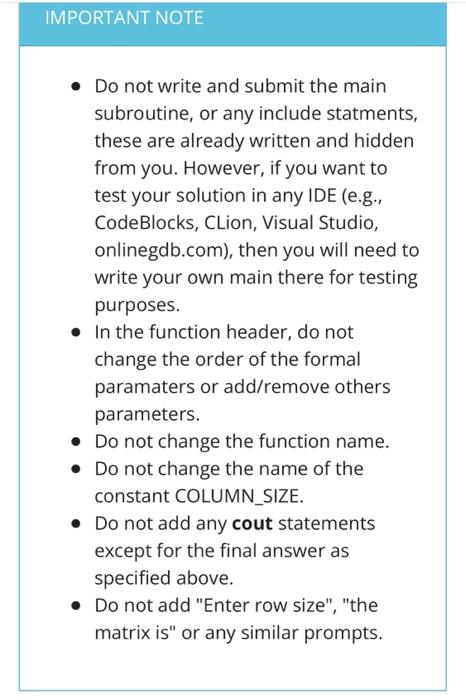 the array represents a square matrix (i.e. number of rows equals number