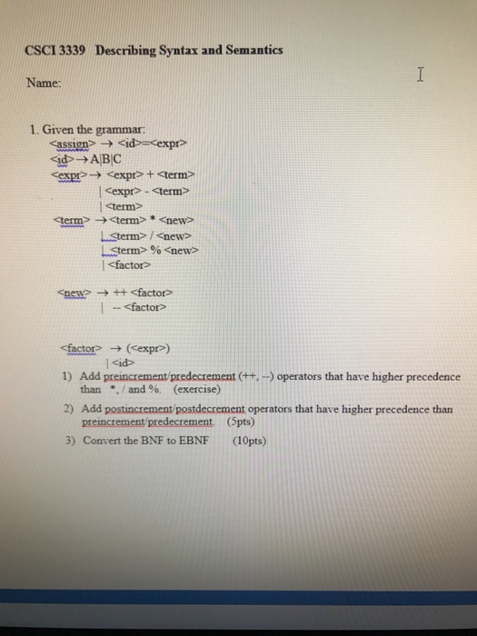  Given the grammar: rightarrow = rightarrow ABC rightarrow + | -