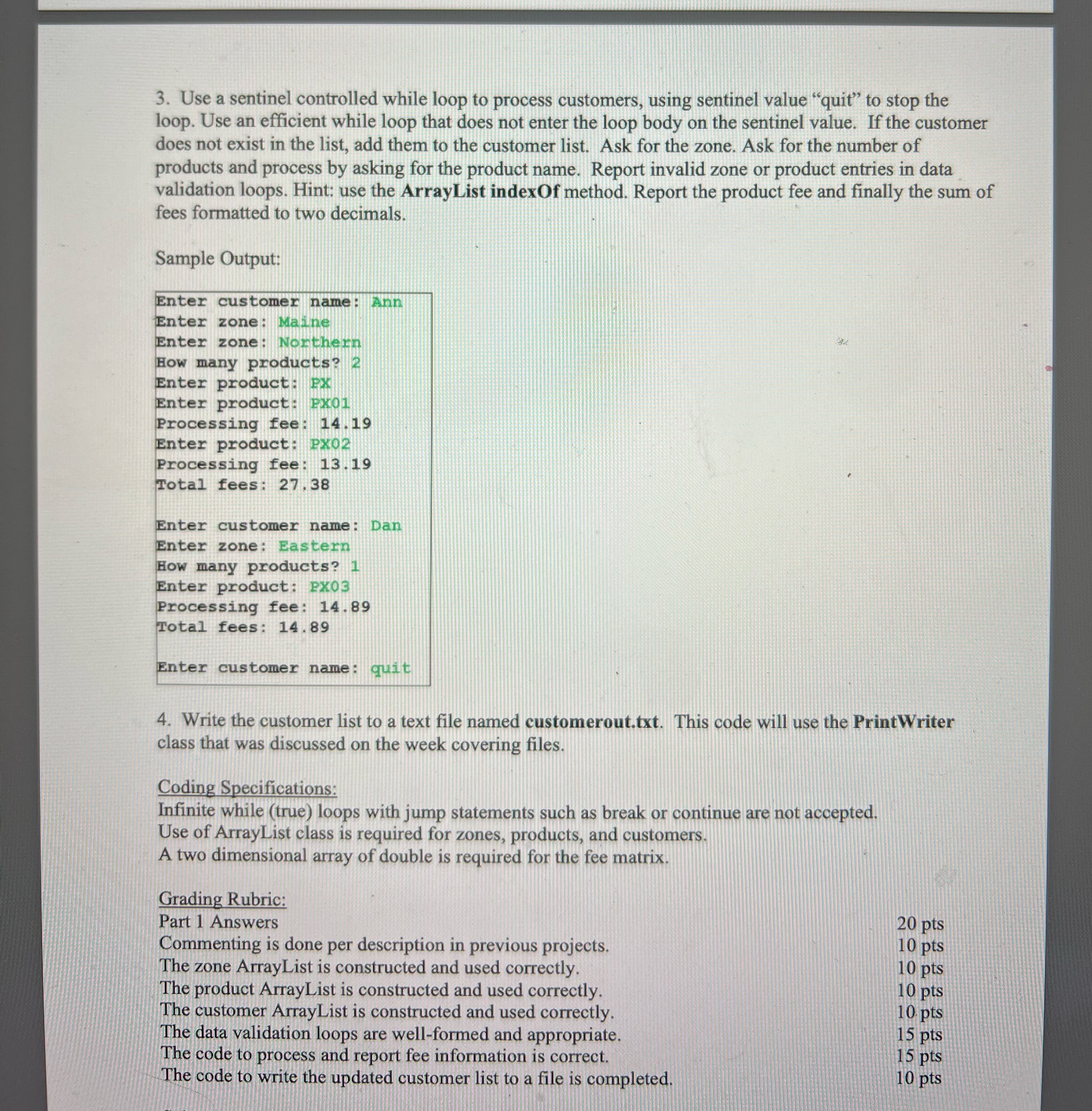  part 1. this program practices use of the ArrayList class and
