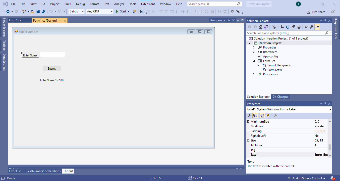 Create an application that will create a random number guessing game (1-100).