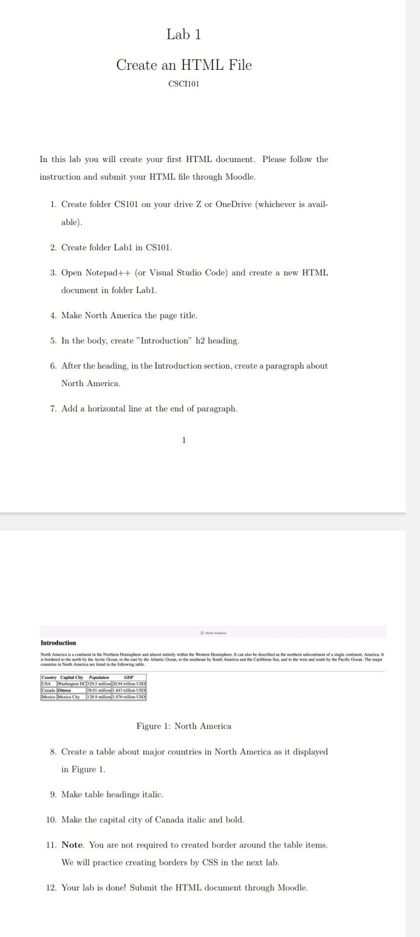 CSCI 101 Lab 1 Create an HTML File CSC1101 In this