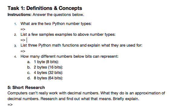  Task 1: Definitions & Concepts Instructions: Answer the questions below. 1.