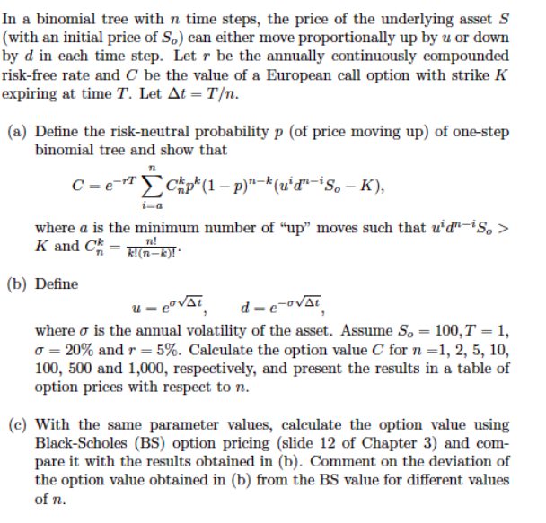 Need help with a and b? In a binomial tree with