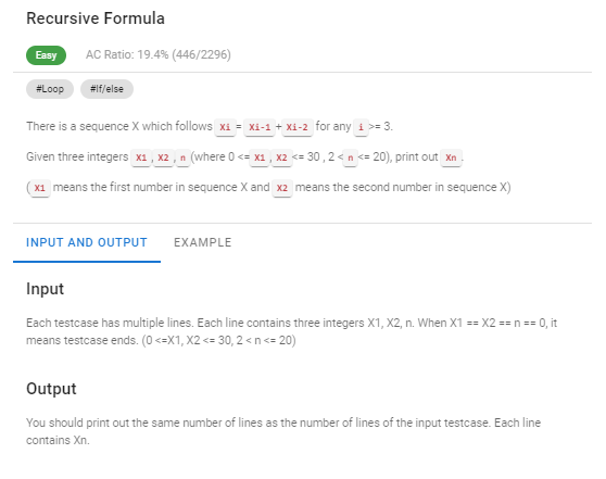  help me to write c code thx Recursive Formula Easy AC