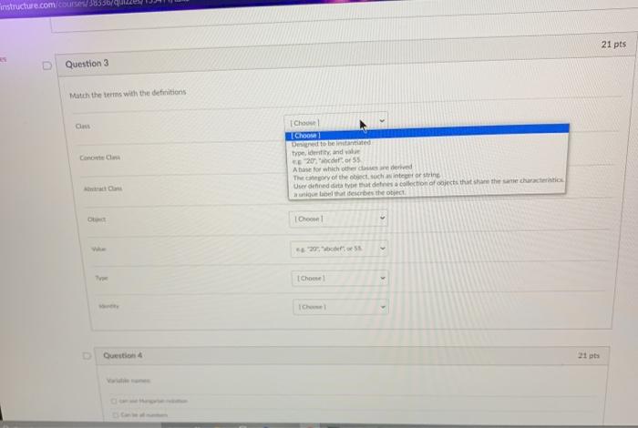 Octs Question structure.com Course 18336/ 21 pts Question 3 Match the terms