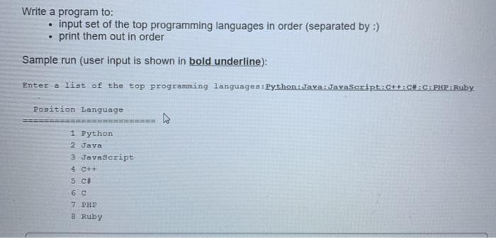 java Write a program to: input set of the top programming languages