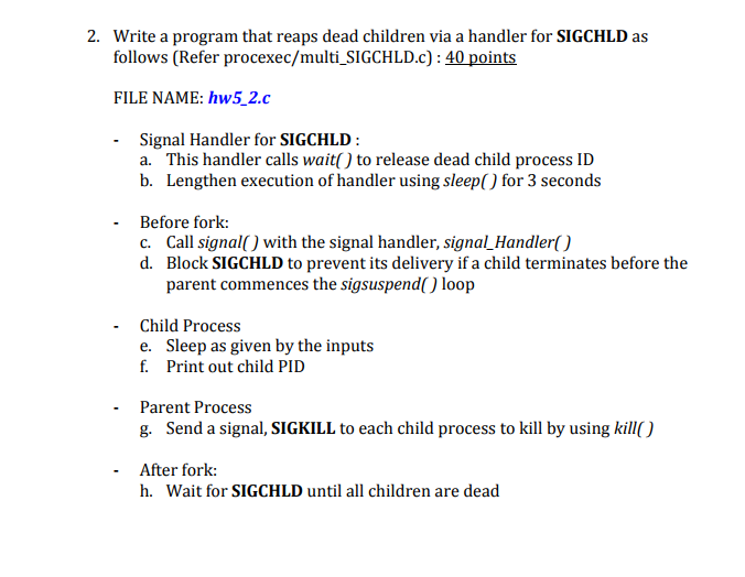  2. Write a program that reaps dead children via a handler