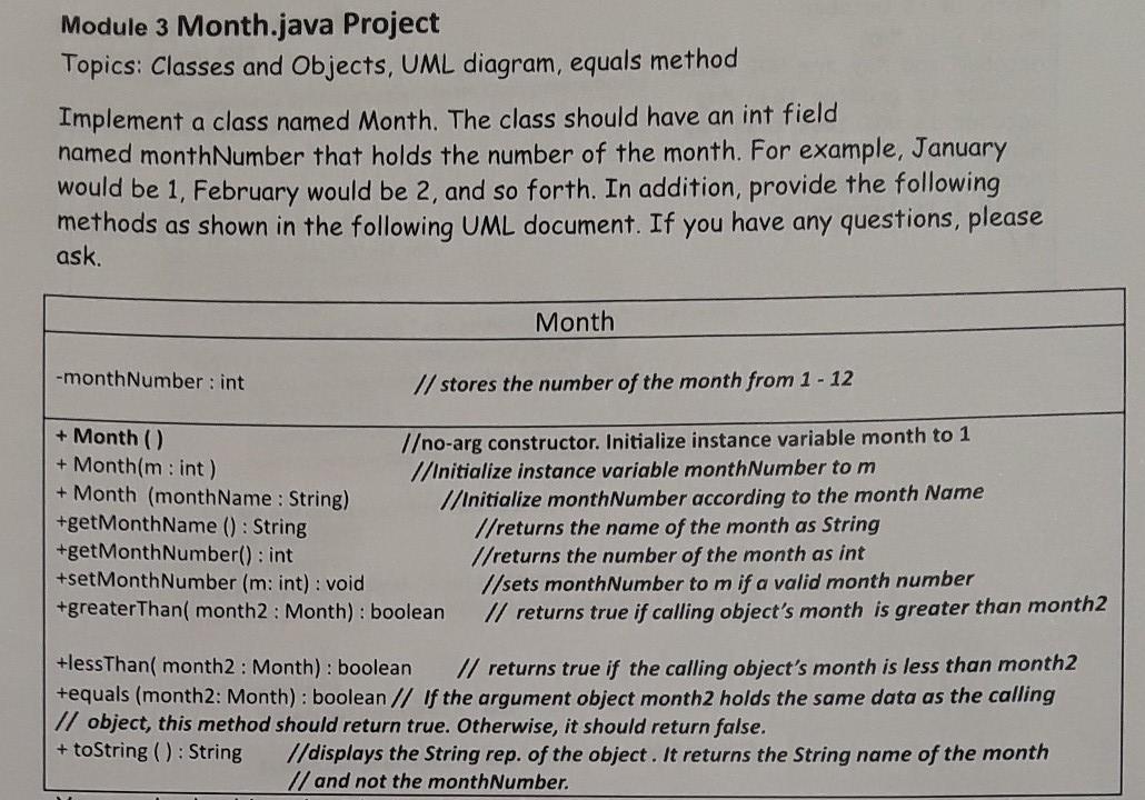  java uml to code Module 3 Month.java Project Topics: Classes and