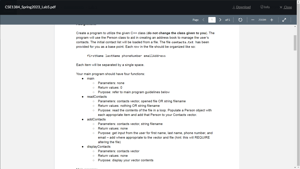  Create a program to utilize the given C++ class (do not