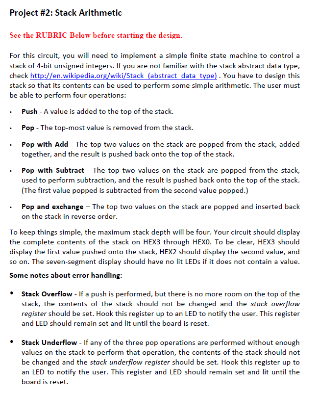  Project #2: Stack Arithmetic See the RUBRIC Below before starting the