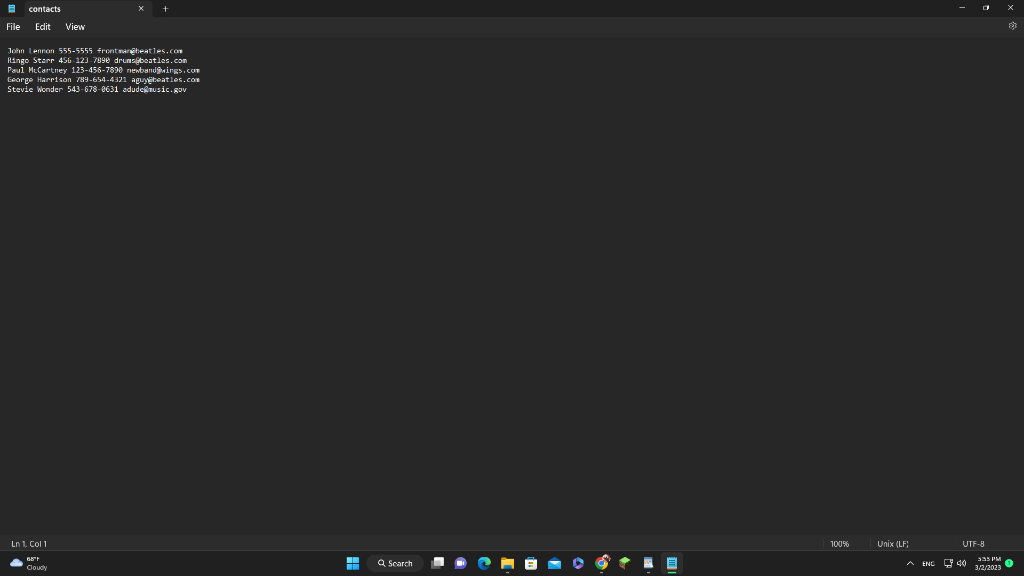 file contacts.txt has been provided for you as a base point. Each