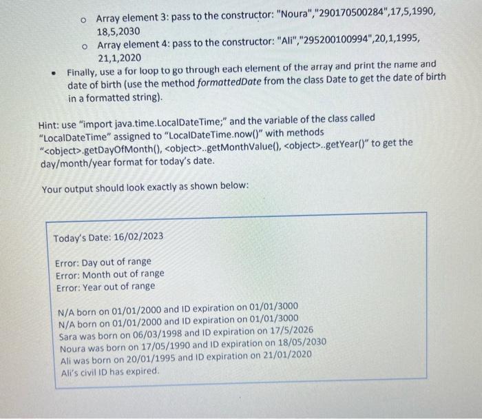 - civillD: String - dateOfBirth: Date - expirationDate: Date - currentDate: Date