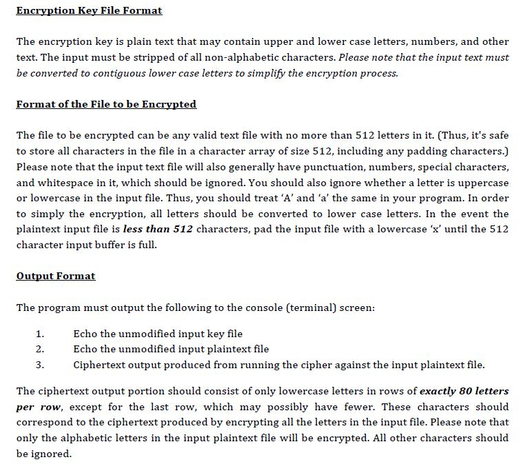 that encrypts the alphabetic letters in a file using the Vigenre cipher.
