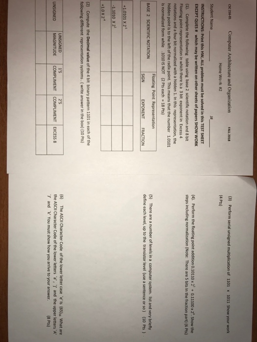  Complete the following table using base 2 scientific notation and 8