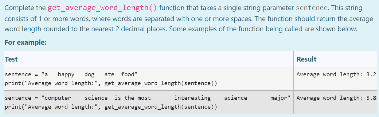  How to do this question using sum() method? Complete the get_average_word_length()