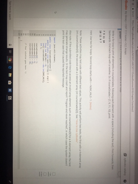  Java please ?zy Write a for loop to print all elements
