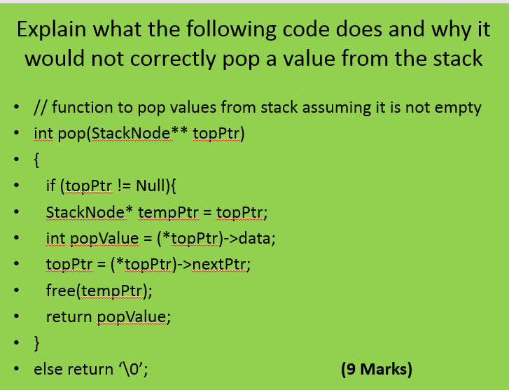  Explain what the following code does and why it would not