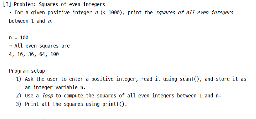  Please give me the source code.! [3] Problem: Squares of even