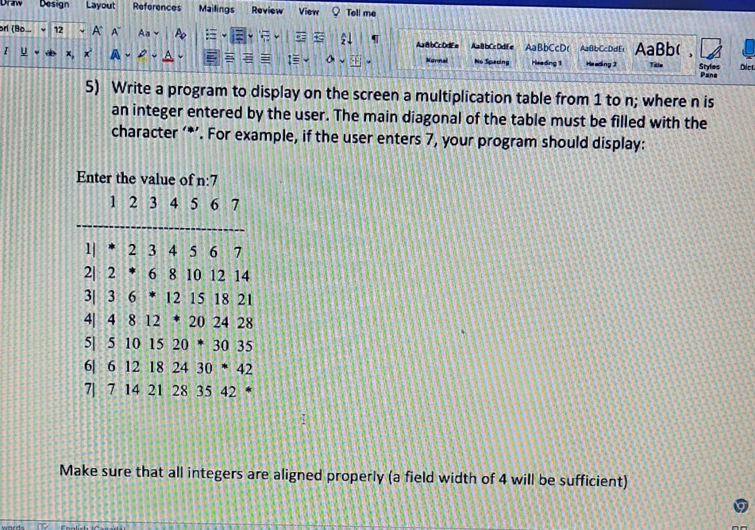  write a java program Draw Design Layout References Mailings Review View