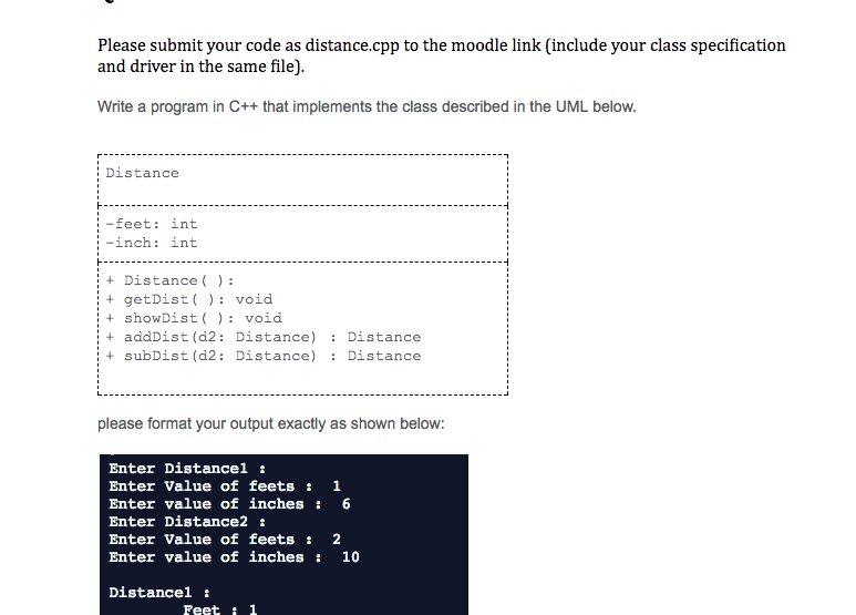 please add comments. Create a distance class with the following class Please