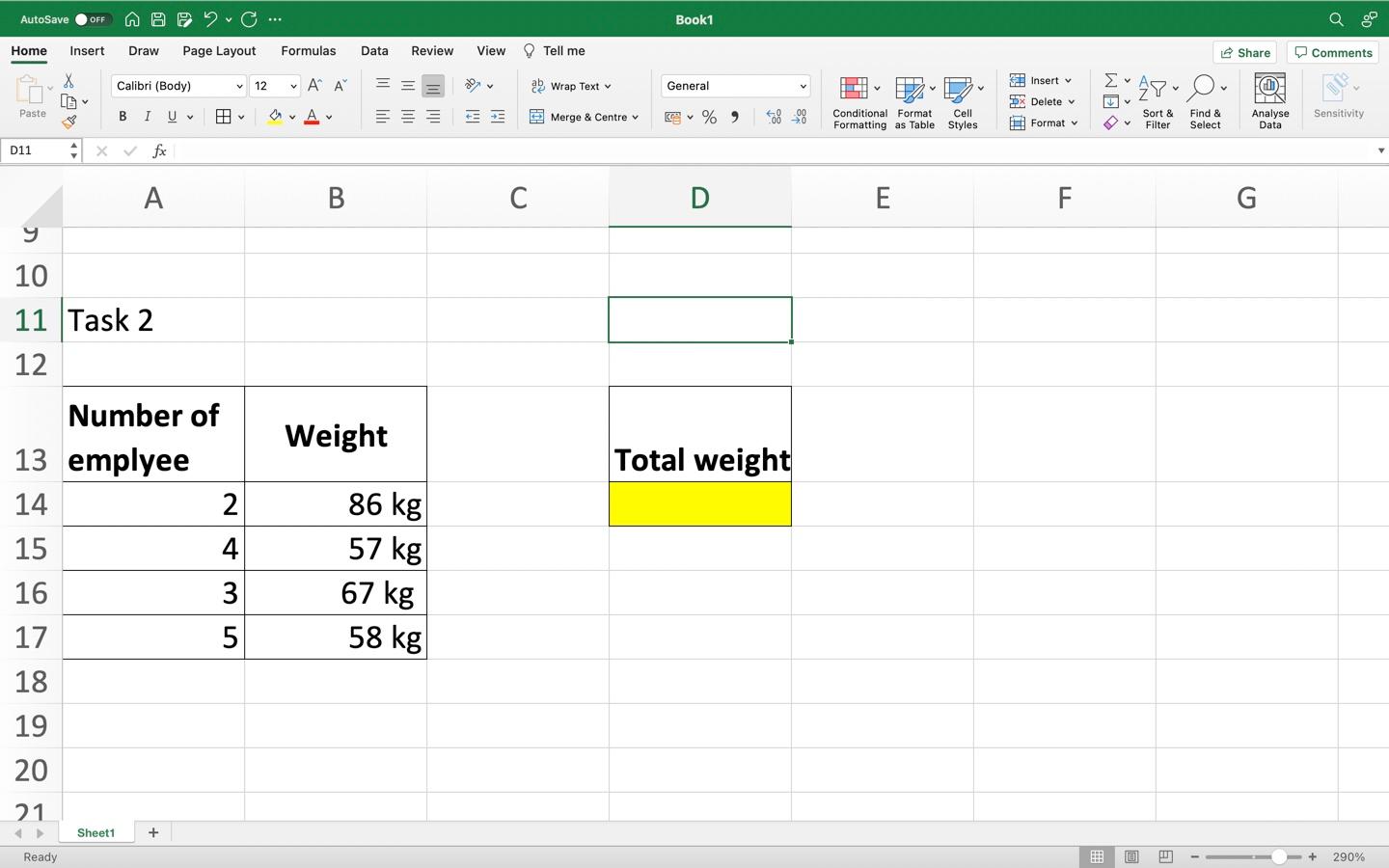  Create one formula (do not create additional columns), that will calculate