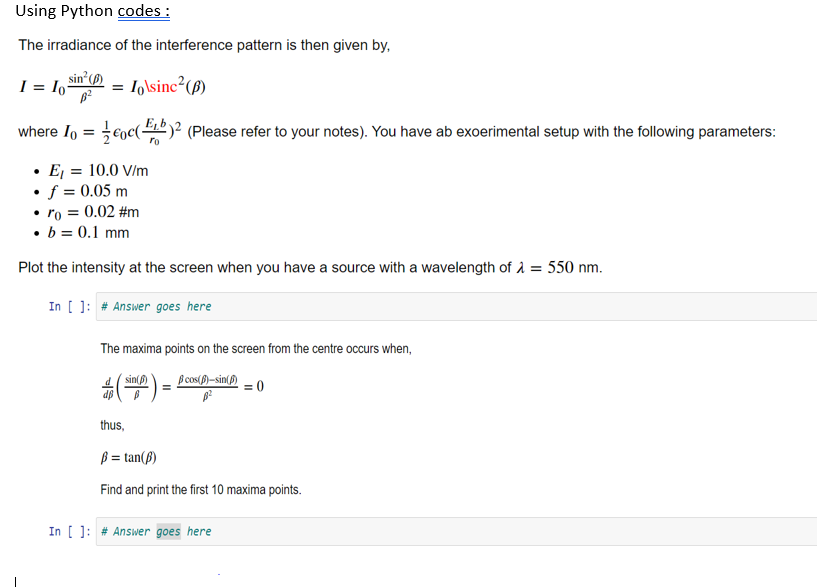 Fraunhofer Diffraction from a Single Slit, Using Python codes : The irradiance