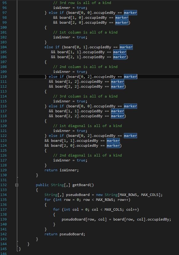 O's, or draw(CAT game). Thank you! using System; namespace TicTacToeGame { public