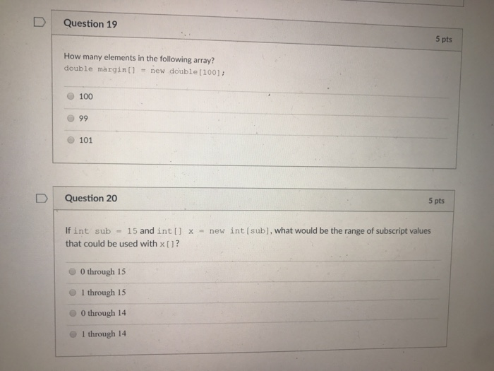  Both please How many elements in the following array? double margin[]