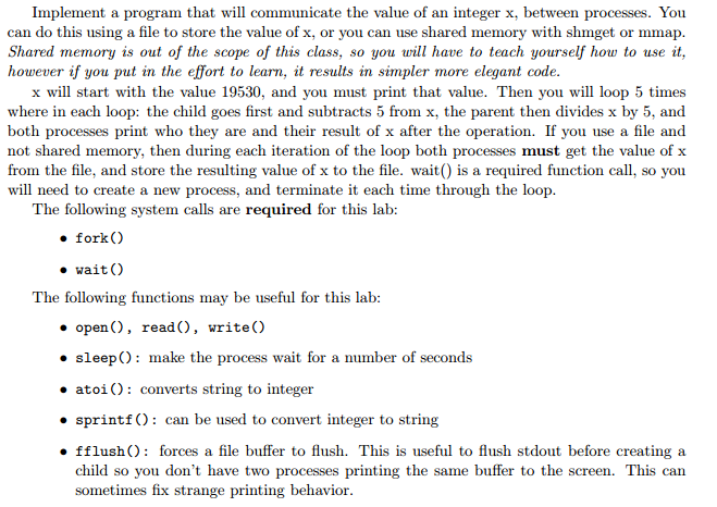 C with Linux Implement a program that will communicate the value of
