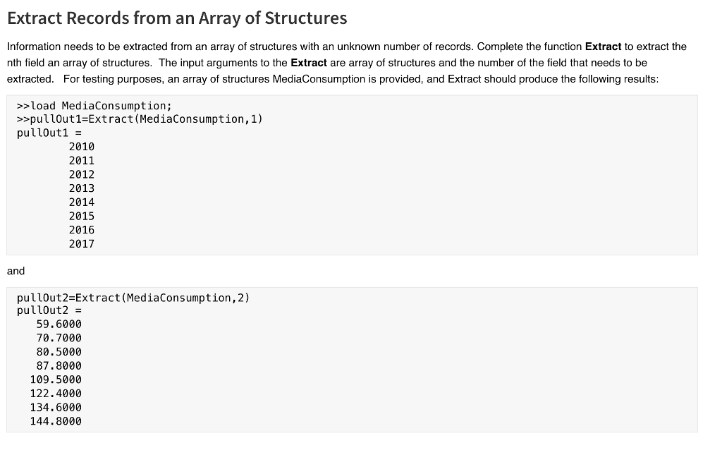 MATLAB ONLY Extract Records from an Array of Structures Information needs to