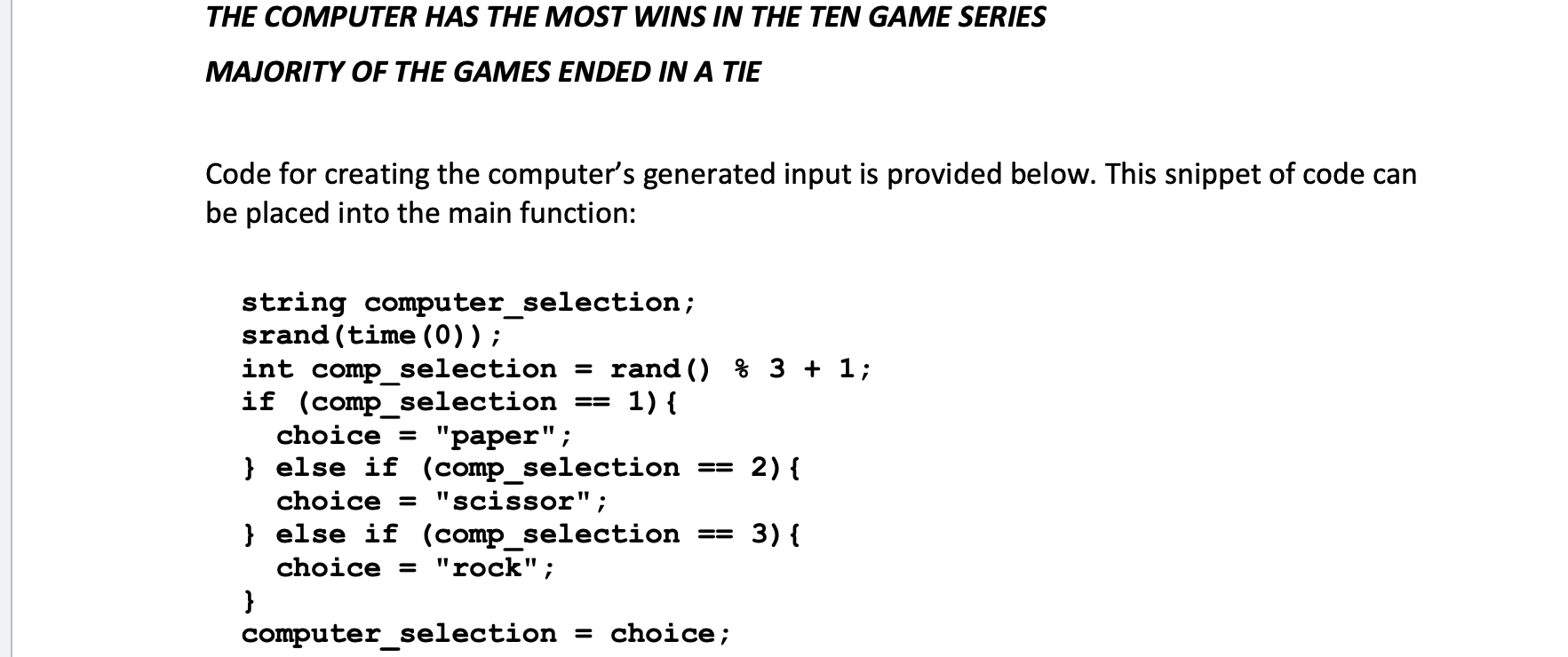 1") to input an integer value between 1 and 3 (where 1=paper,