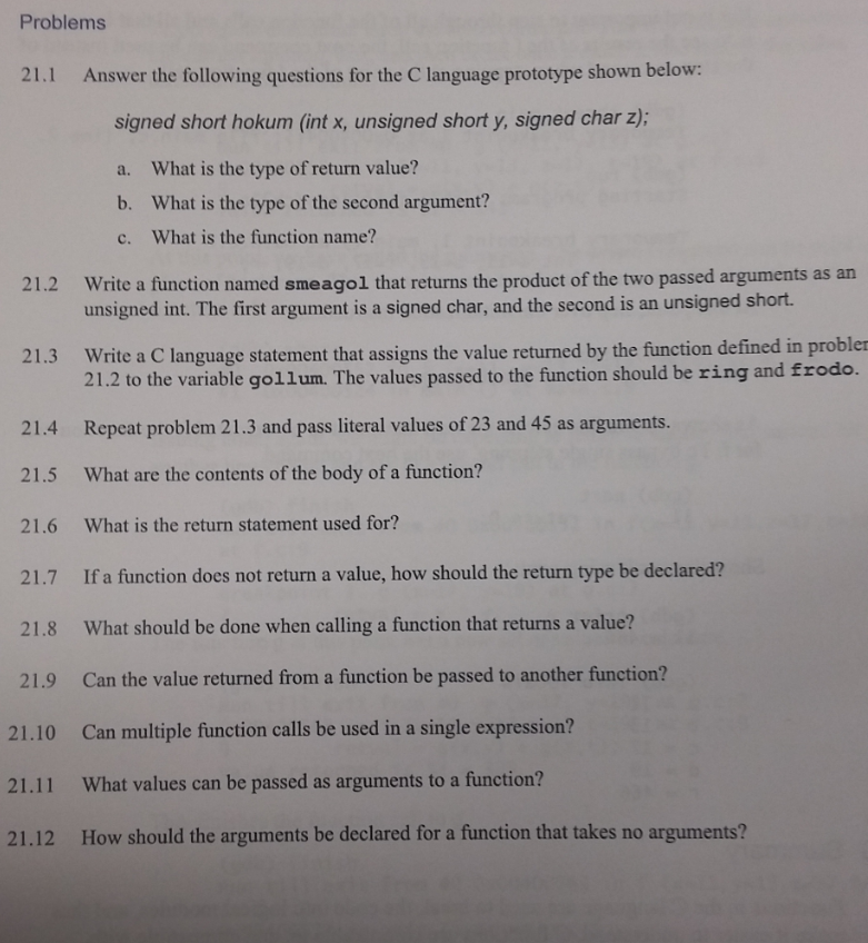  Answer the following questions for the C language prototype shown below: