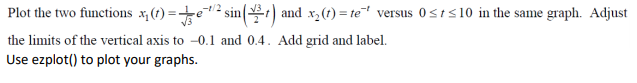  Plot the two functions x;(t)= tre 2 sin(24) and x2(t)= te