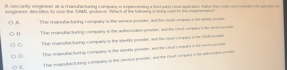 A security engineer at a manufacturing company is implementing a third-party