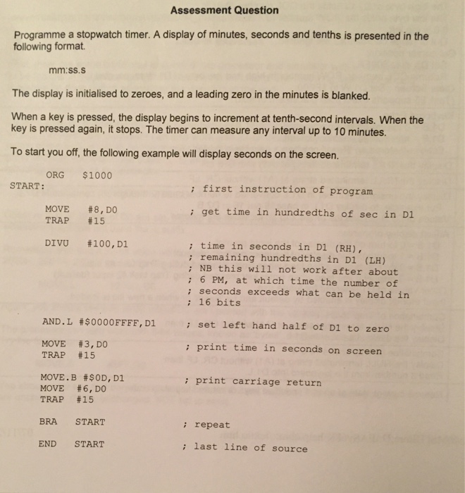  Digital electronics programming Assessment Question Programme a stopwatch timer. A display