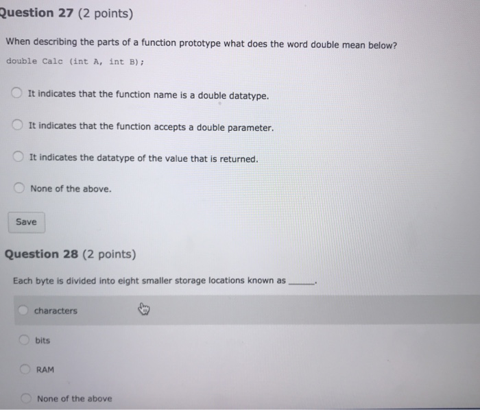  C++ homework problem Question 27 (2 points) When describing the parts