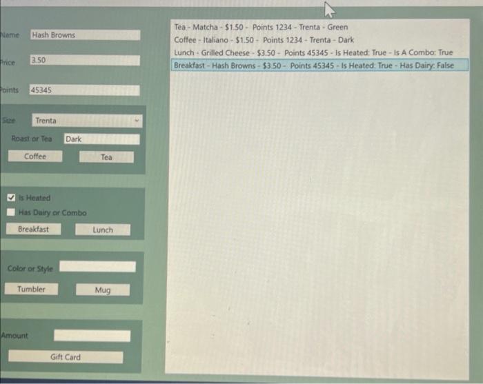 - Trenta - Green Price 1.50 is Heated Has Dairy or Combo