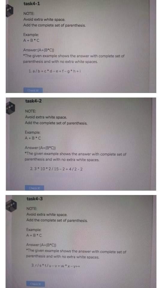  task 4-1 NOTE: Avoid extra white space. Add the complete set