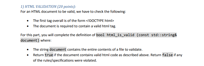  a1 1) HTML VALIDATION (20 points): For an HTML document to
