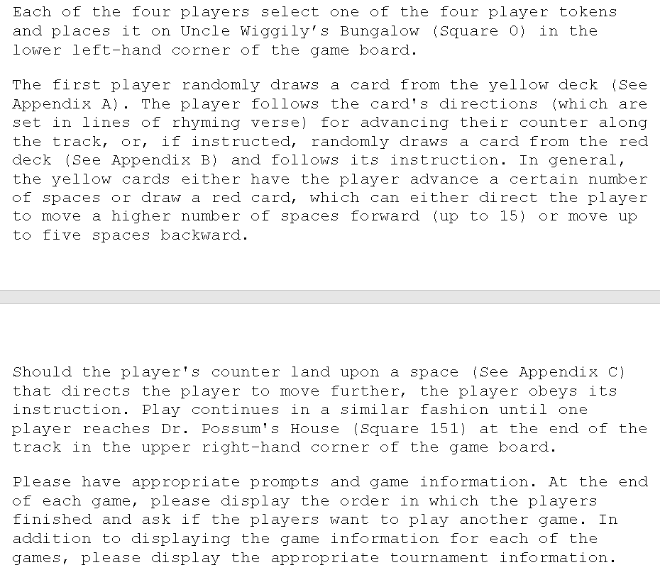 a program to mirror a multiple game tournament consisting of 4 players