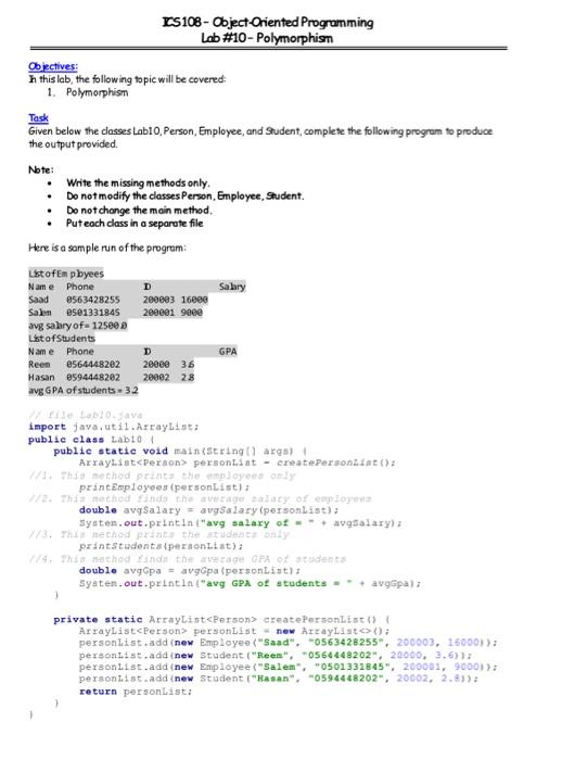 I need the solution plz IS108-Object-Oriented Programming Lab \#10-Polymorphism Oblectives: h this