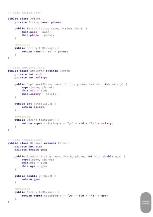 lab, the following topic will be covered: 1. Polymorphism Task: Given below